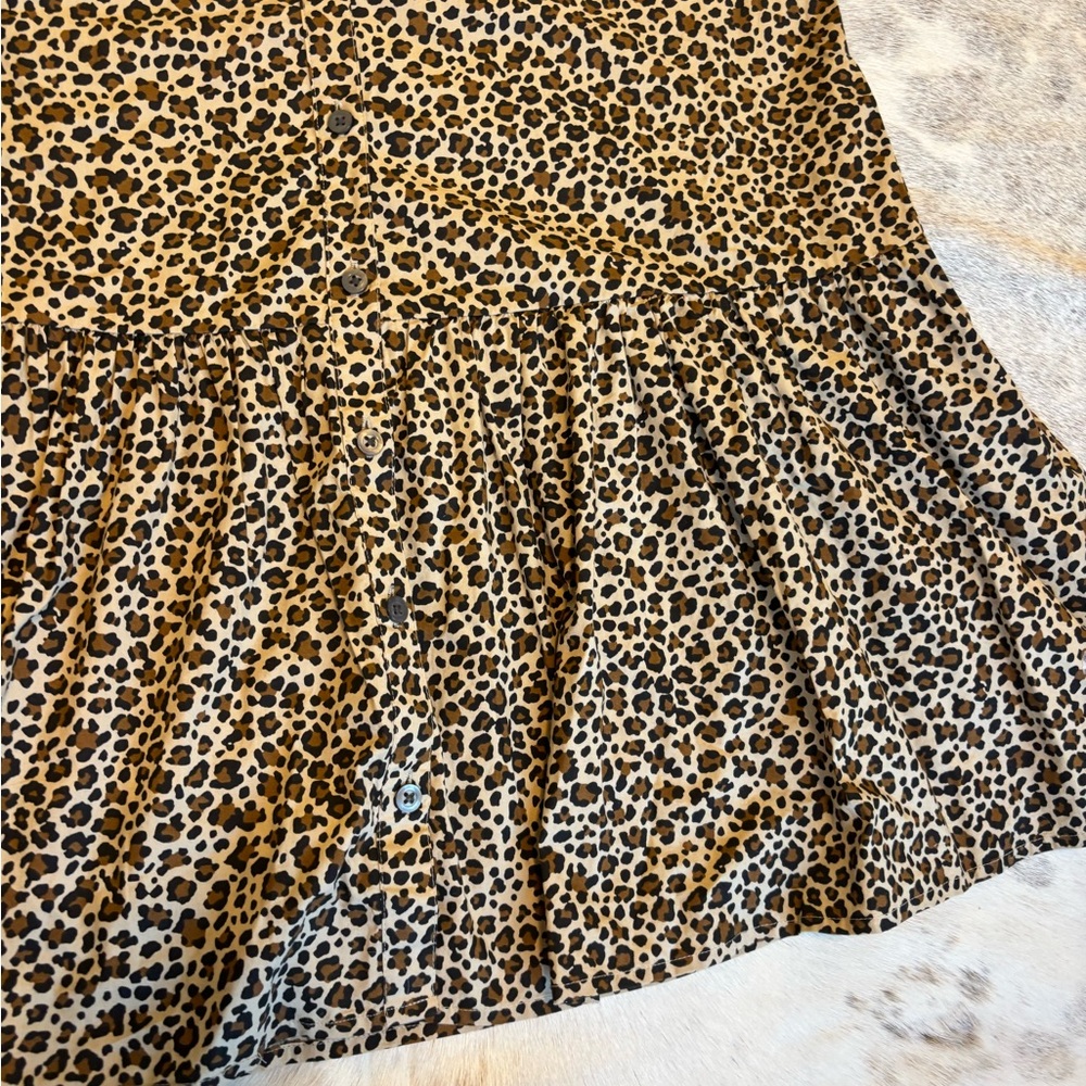 J. Crew Bubble Short-Puff Sleeve Button Up Leopard Print Mini Dress - Picture 5 of 7